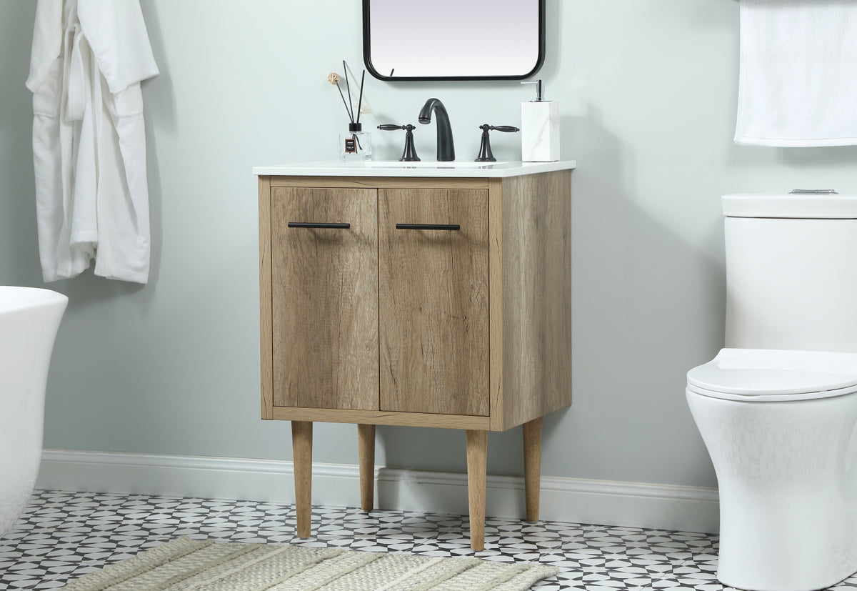 24 inch Single bathroom vanity in natural oak
