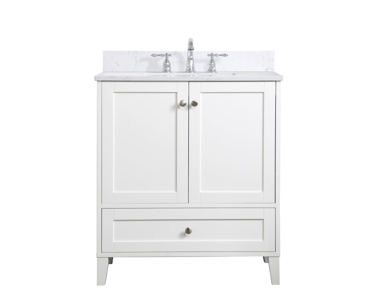 30 inch Single Bathroom Vanity in White with Backsplash