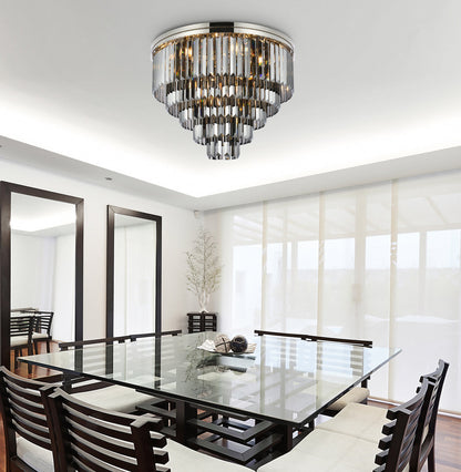 Sydney 17 light polished nickel Flush Mount Silver Shade (Grey) Royal Cut Crystal