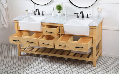 72 inch double bathroom vanity in natural wood