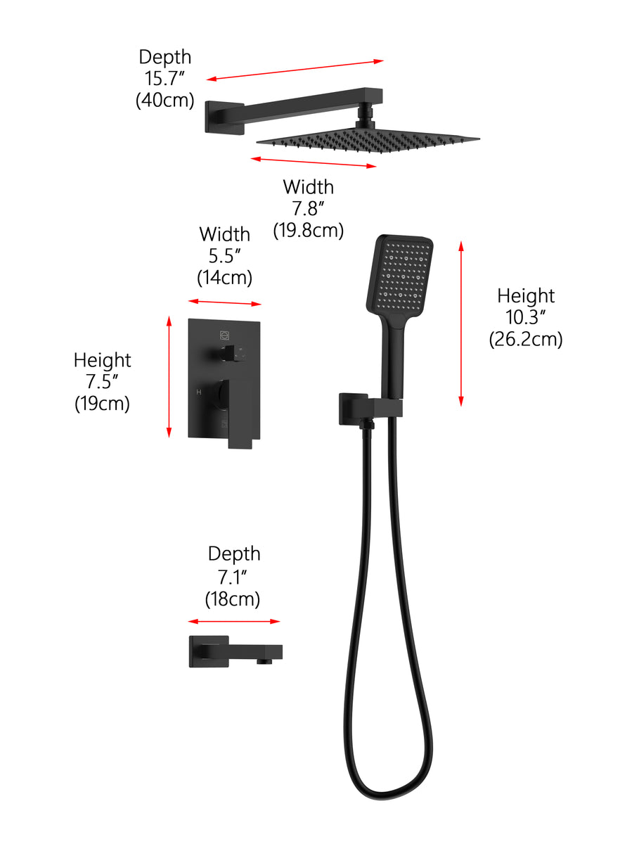 Petar Complete Shower and Tub Faucet with Rough-in Valve in Matte Black
