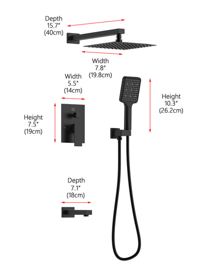 Petar Complete Shower and Tub Faucet with Rough-in Valve in Matte Black