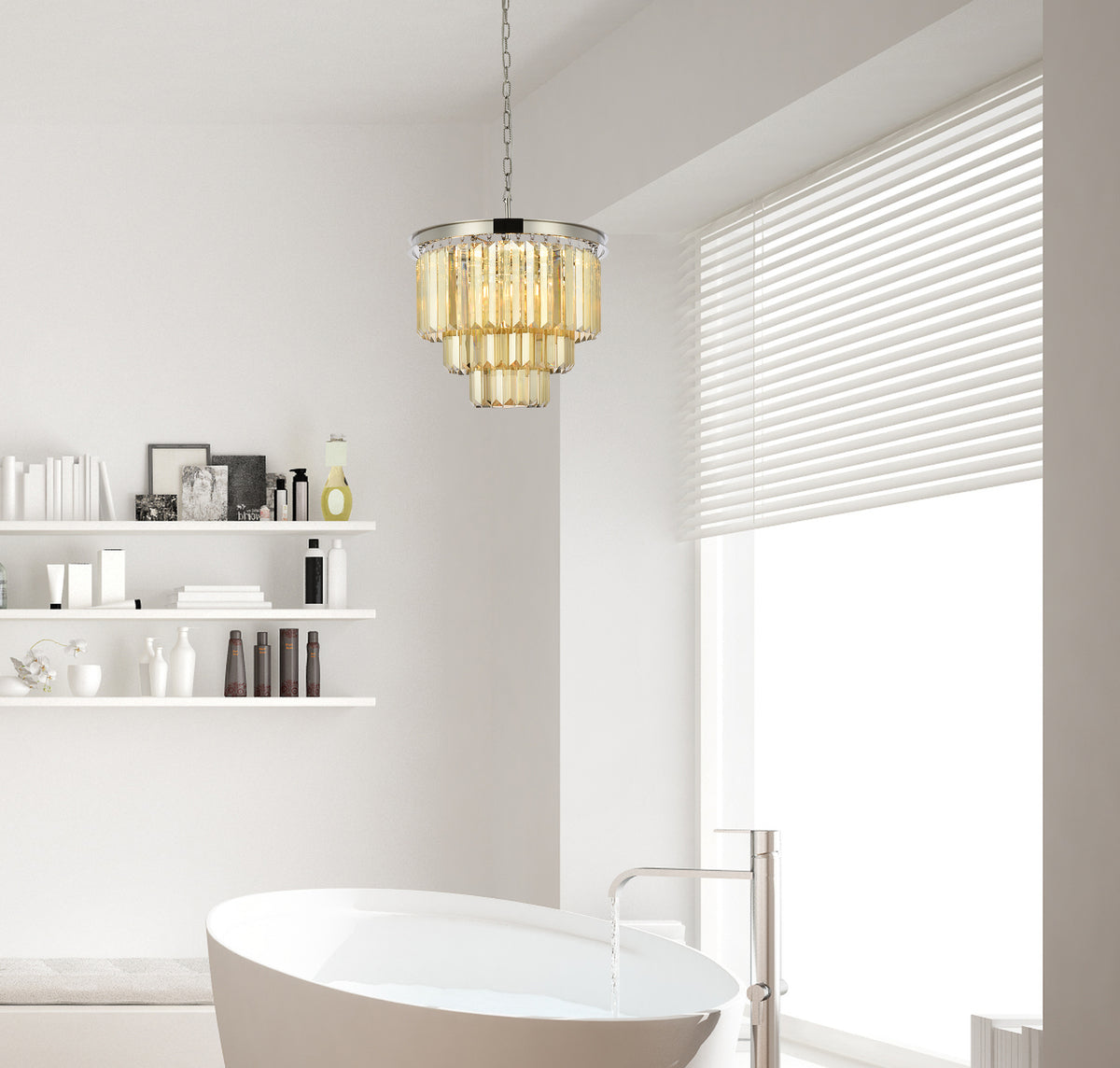 Sydney 9 light polished nickel Chandelier Golden Teak (Smoky) Royal Cut Crystal