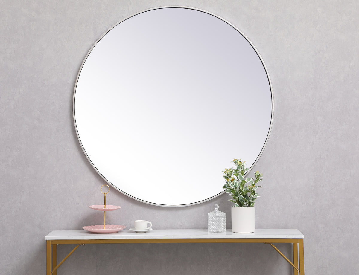 Metal frame round mirror 39 inch in silver