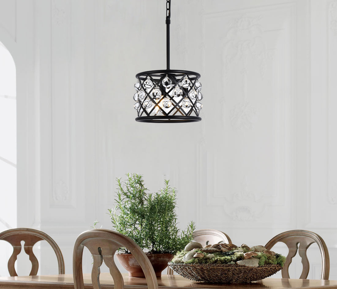 Madison 3 light Matte Black Pendant Clear Royal Cut Crystal