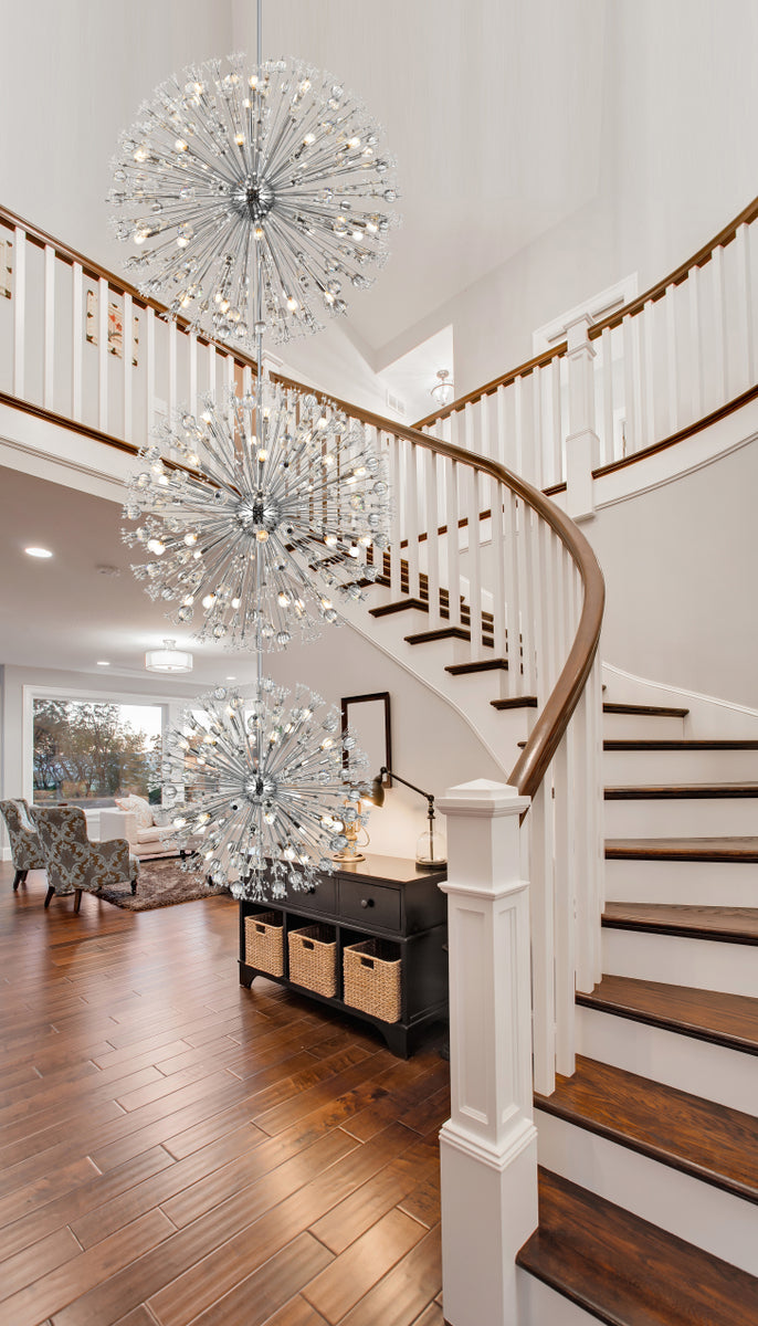 Vera 50 inch three tiers crystal starburst chandelier in chrome