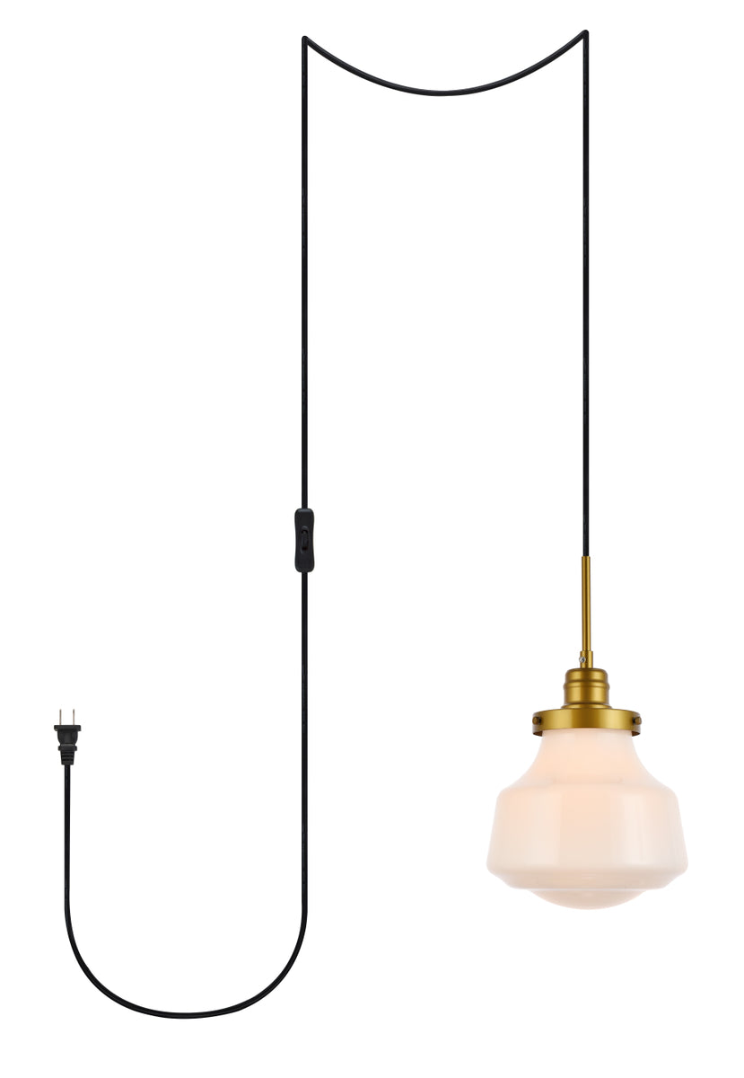 Lyle 1 light Brass and frosted white glass plug in pendant