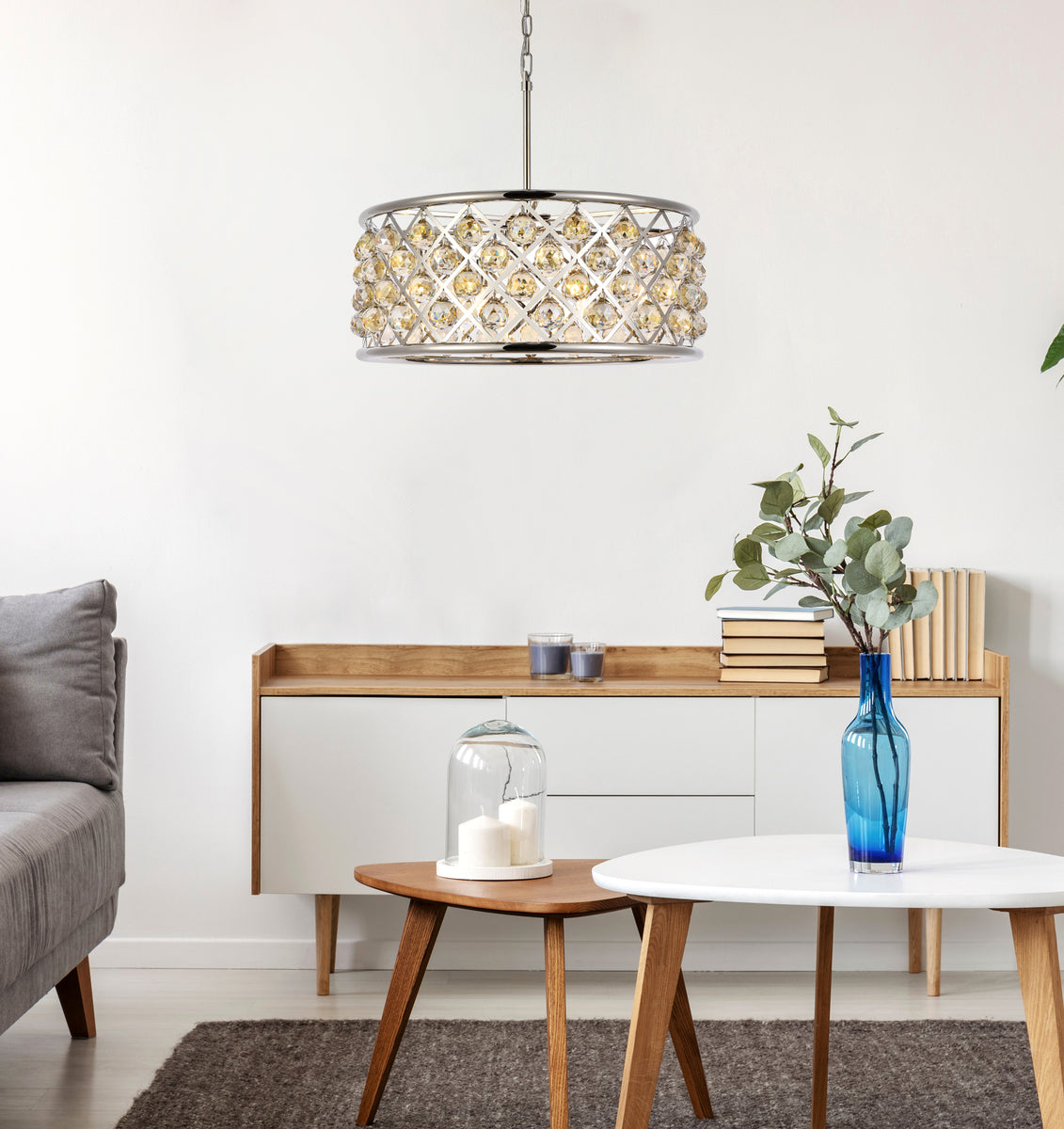 Madison 6 light polished Nickel Chandelier Golden Teak (Smoky) Royal Cut Crystal