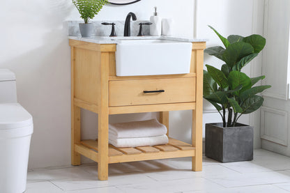 30 inch Single bathroom vanity in natural wood with backsplash