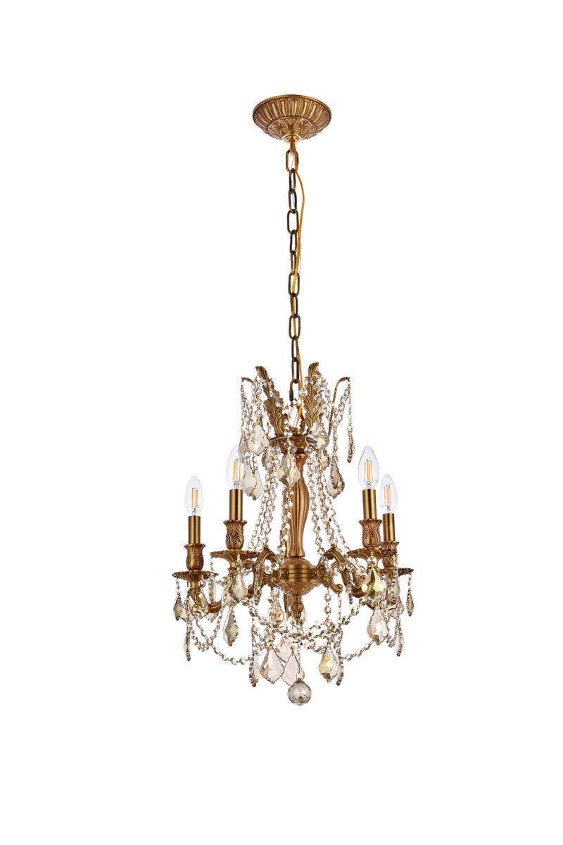 Rosalia 5 light French Gold Pendant Golden Teak (Smoky) Royal Cut Crystal