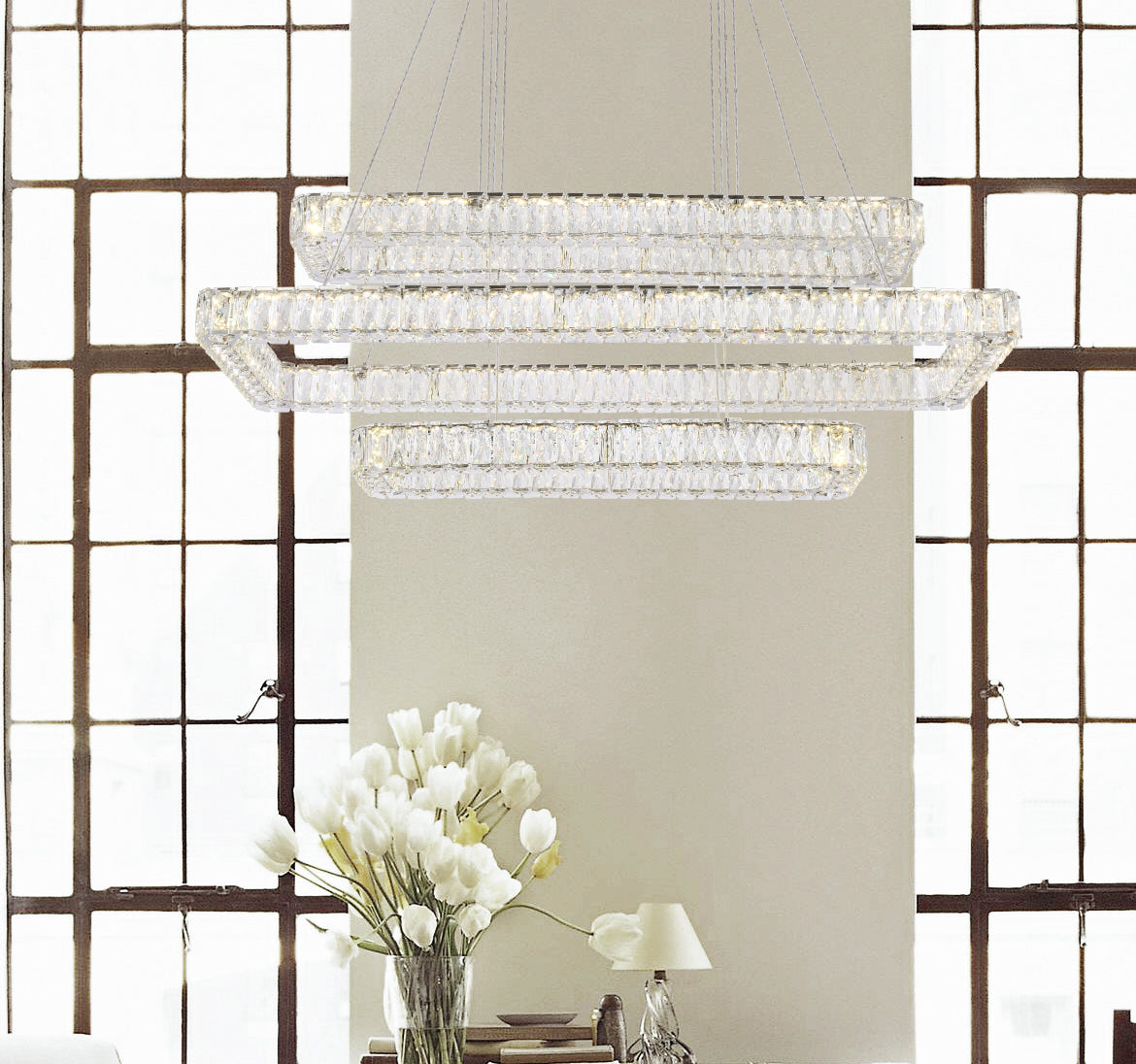 Monroe 50 inch LED triple rectangle pendant in chrome