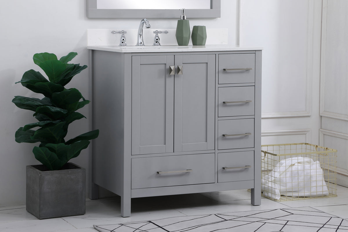 32 inch Single Bathroom Vanity in Gray with Backsplash