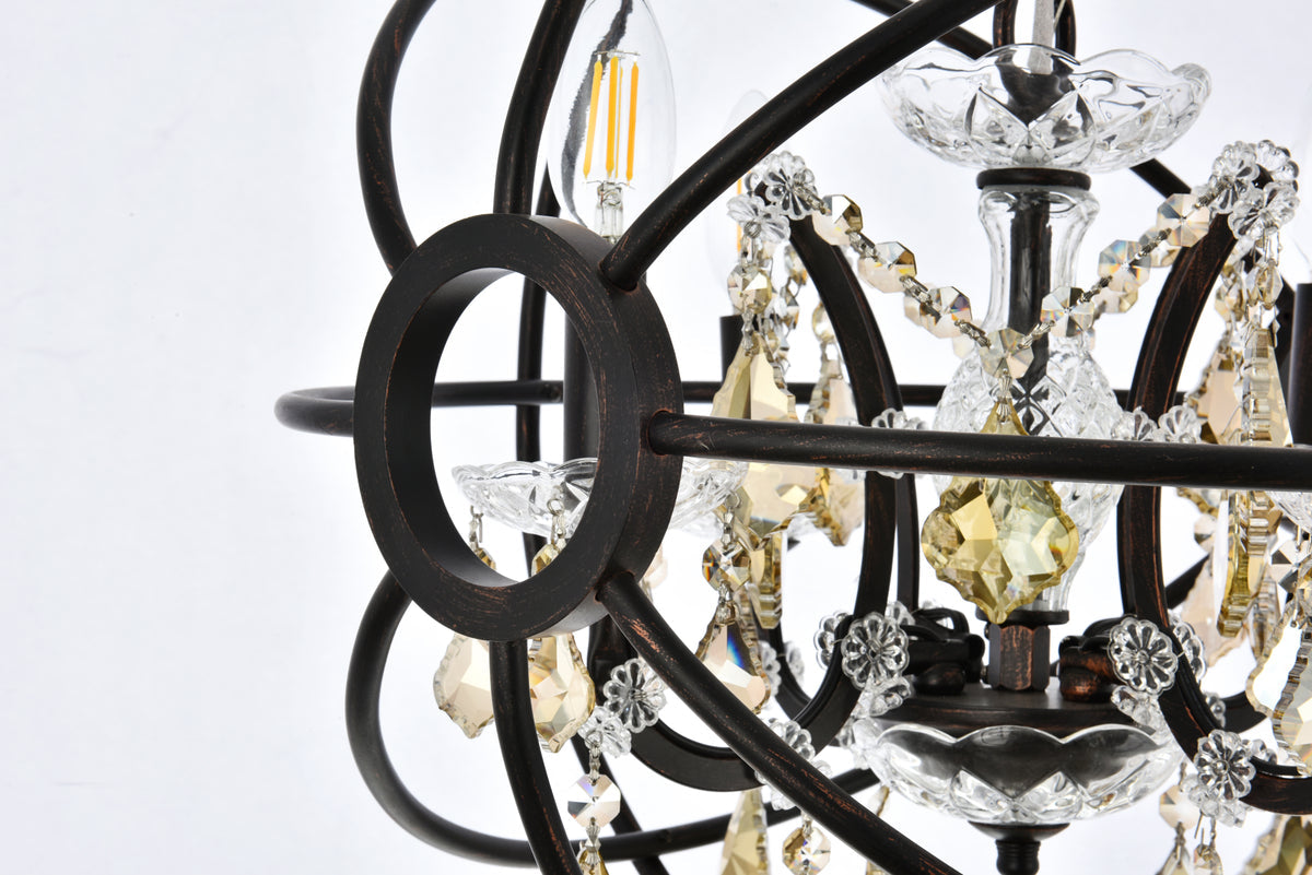 Geneva 4 light Dark Bronze Pendant Golden Teak (Smoky) Royal Cut crystal