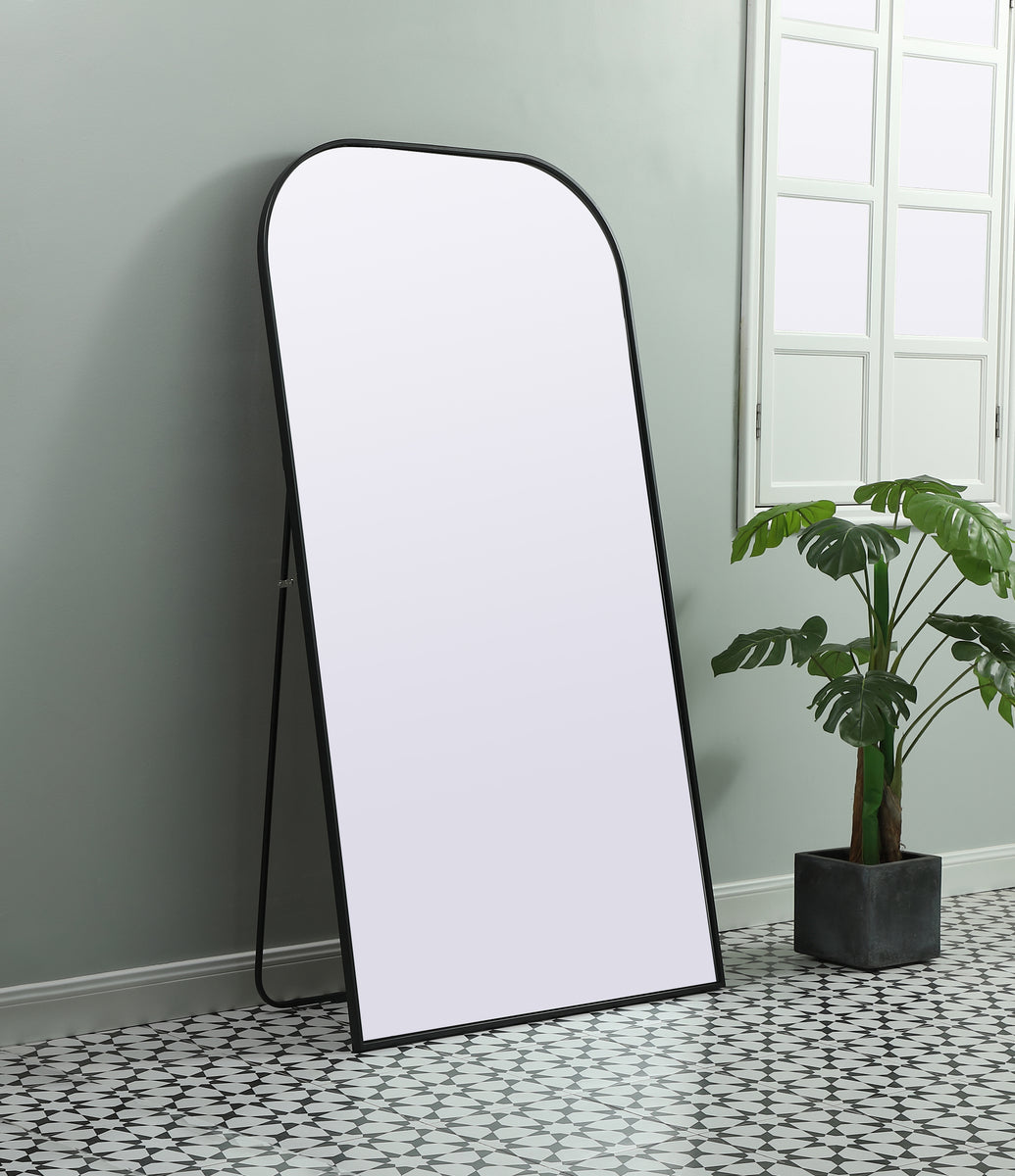 Metal Frame Arch Full Length Mirror 35x66 Inch in Black