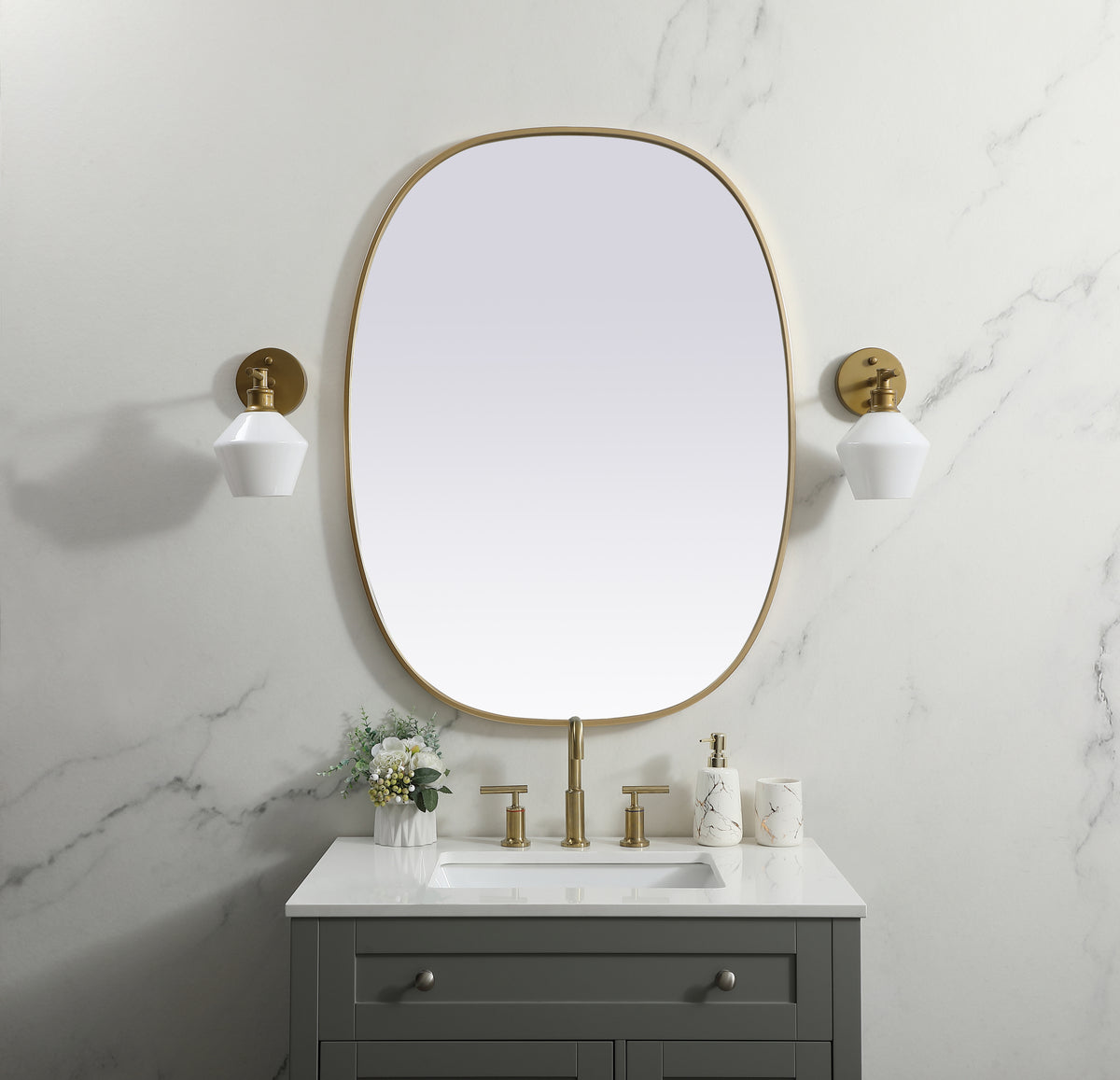 Metal Frame Oval Mirror 30x40 Inch in Brass