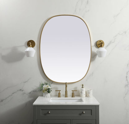 Metal Frame Oval Mirror 30x40 Inch in Brass