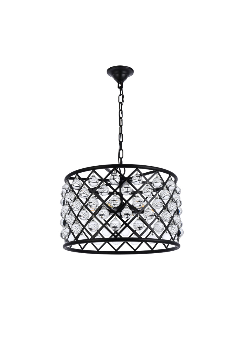 Madison 6 light Matte Black Pendant Clear Royal Cut Crystal