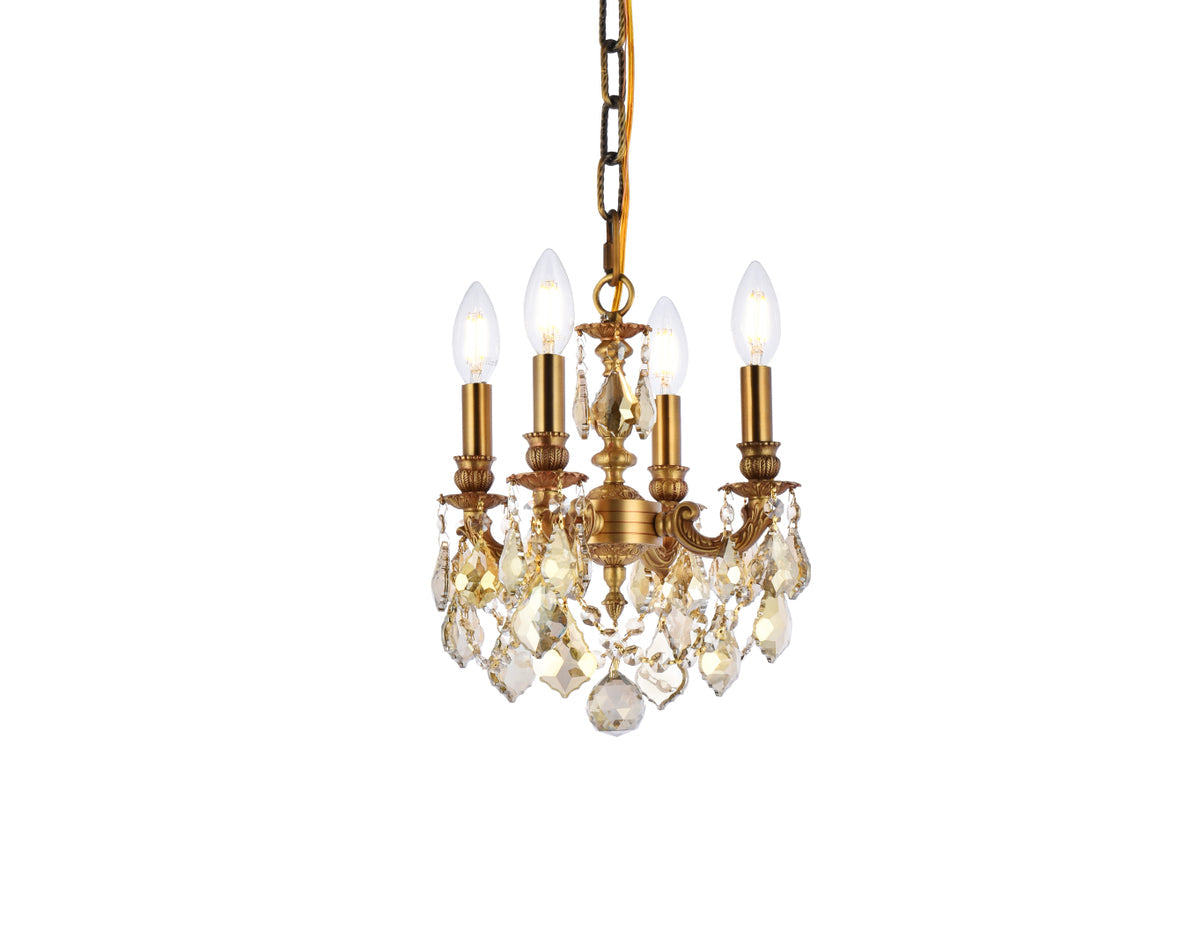 Lillie 4 light French Gold Pendant Golden Teak (Smoky) Royal Cut Crystal