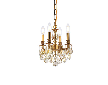 Lillie 4 light French Gold Pendant Golden Teak (Smoky) Royal Cut Crystal