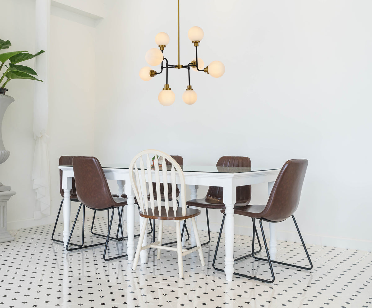 Hanson 8 lights pendant in black with brass with frosted shade