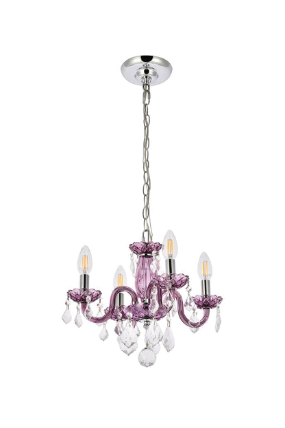 Rococo 4 light Purple Pendant Clear Royal Cut Crystal