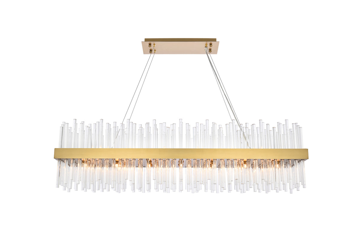 Dallas 48 inch rectangle crystal pendant in satin gold