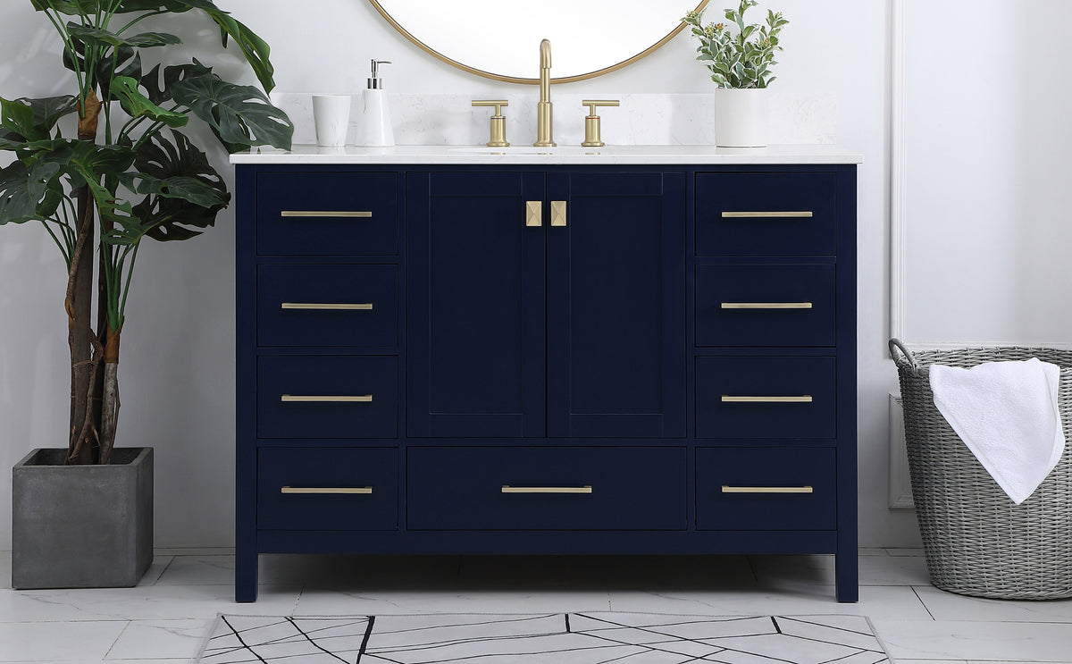 48 inch Single Bathroom Vanity in Blue with Backsplash