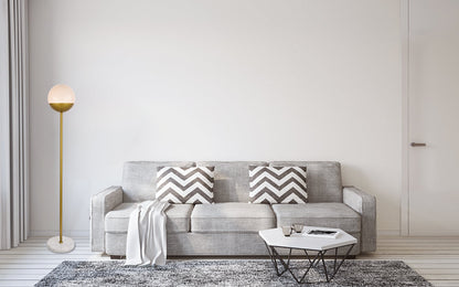 Eclipse 1 Light Brass Floor Lamp With Frosted White Glass