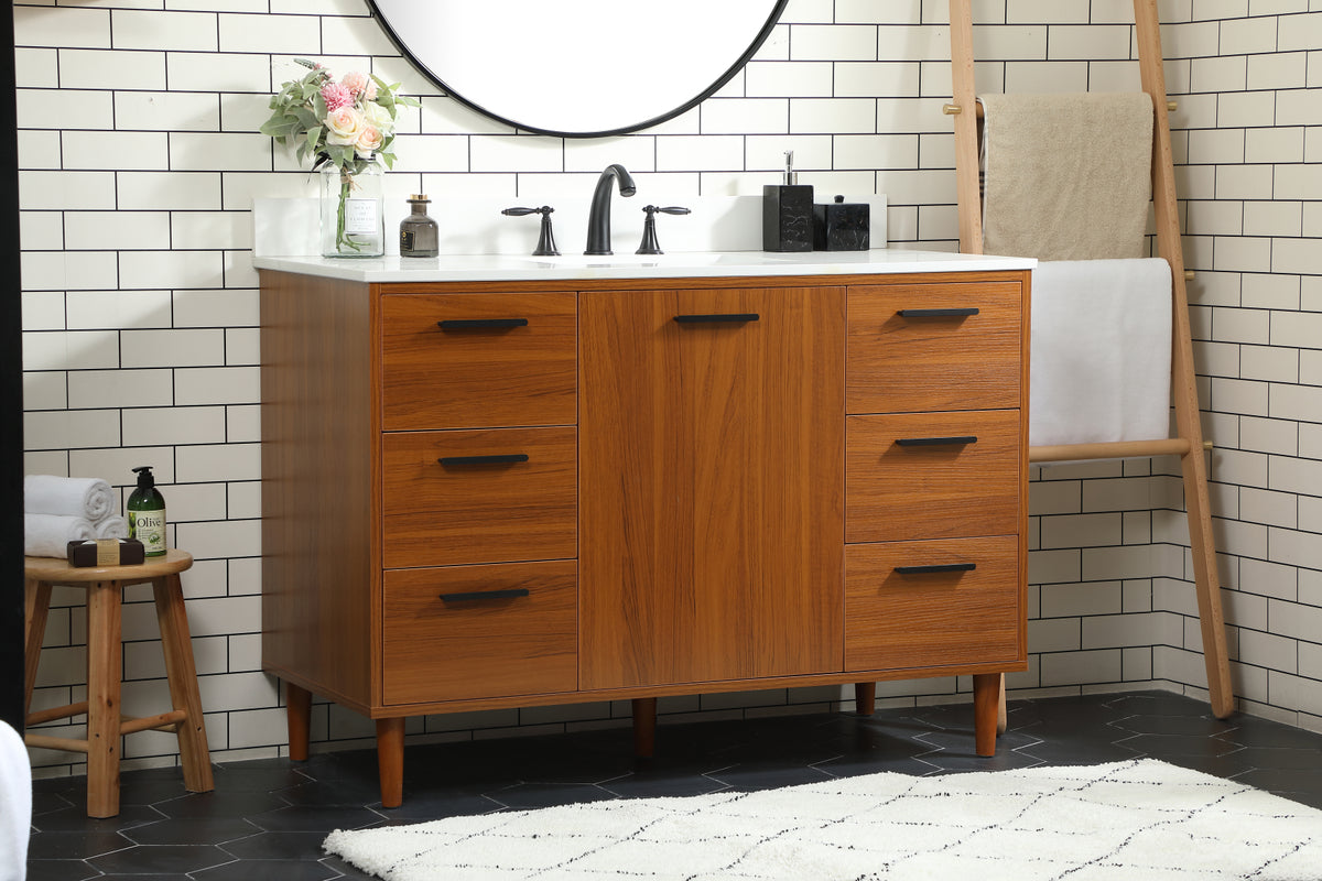 48 inch bathroom vanity in Teak with backsplash