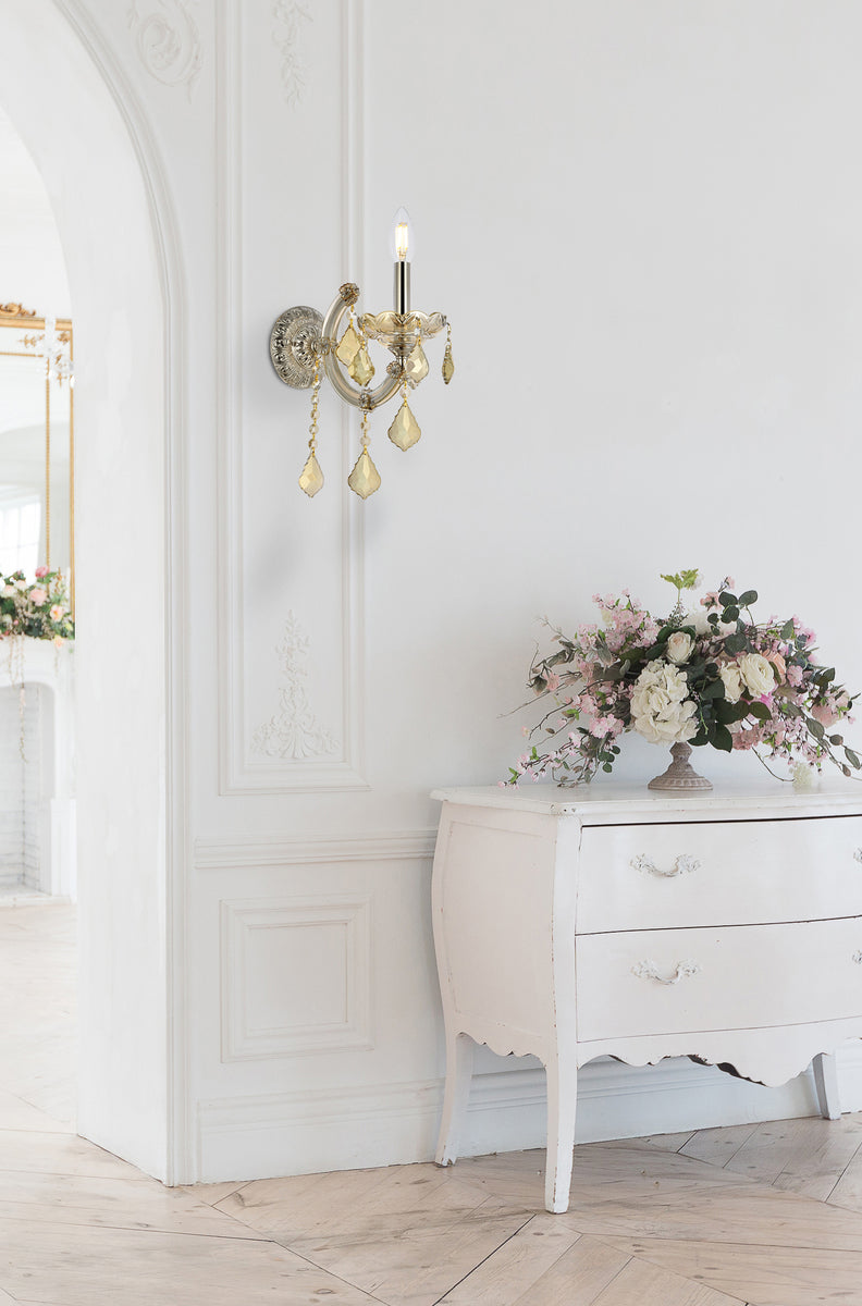 Maria Theresa 1 light Golden Teak Wall Sconce Golden Teak (Smoky) Royal Cut Crystal