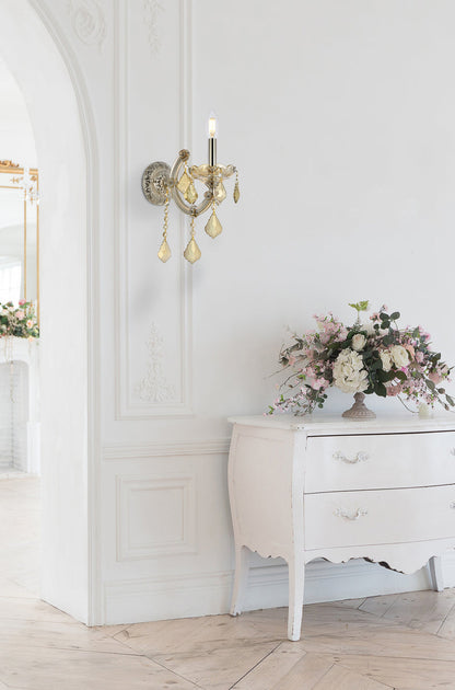 Maria Theresa 1 light Golden Teak Wall Sconce Golden Teak (Smoky) Royal Cut Crystal