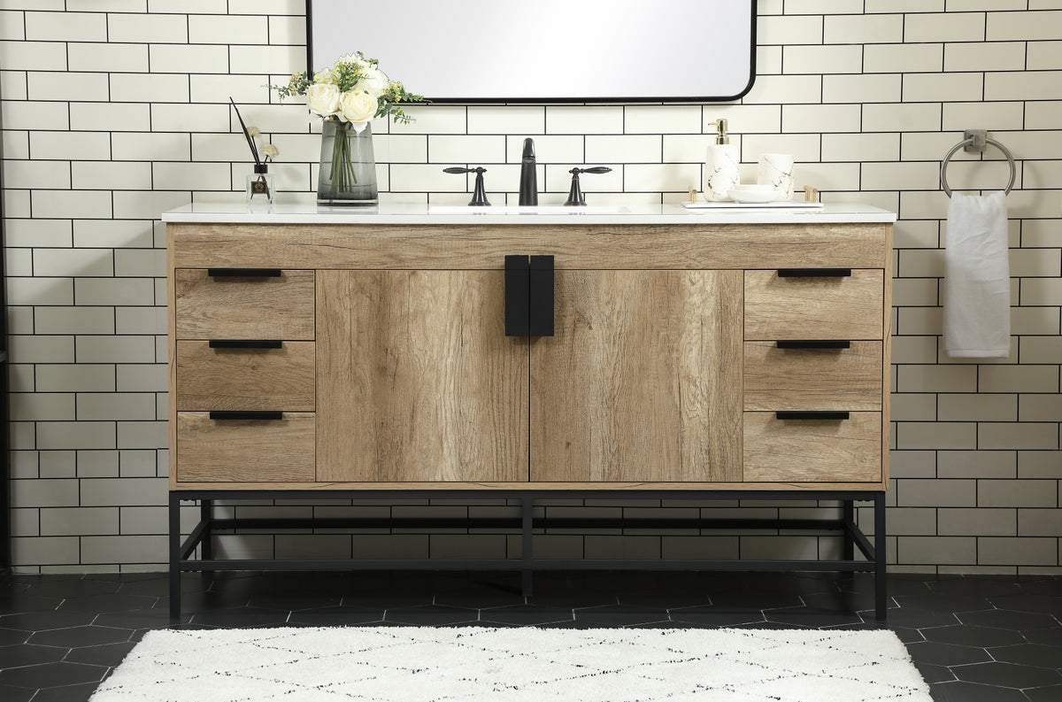 60 inch Single bathroom vanity in natural oak