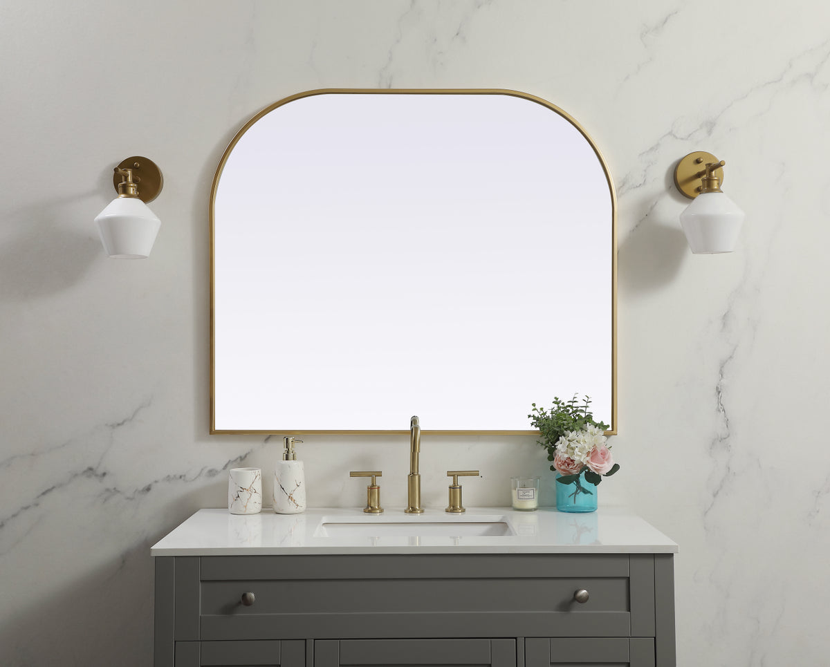 Metal Frame Arch Mirror 40x34 Inch in Brass