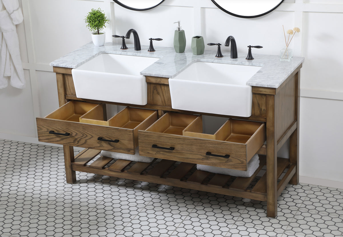 60 inch double bathroom vanity in driftwood