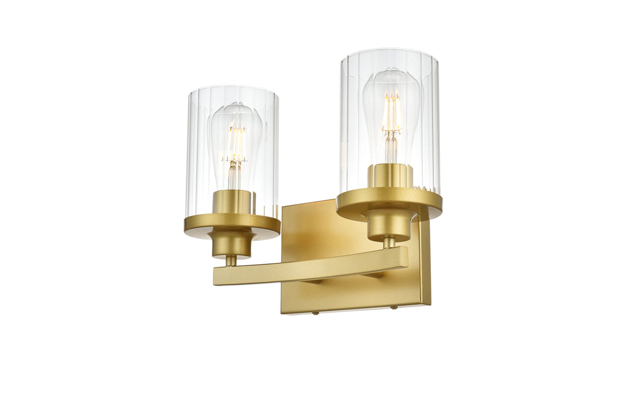 Saanvi 2 light Brass and Clear Bath Sconce