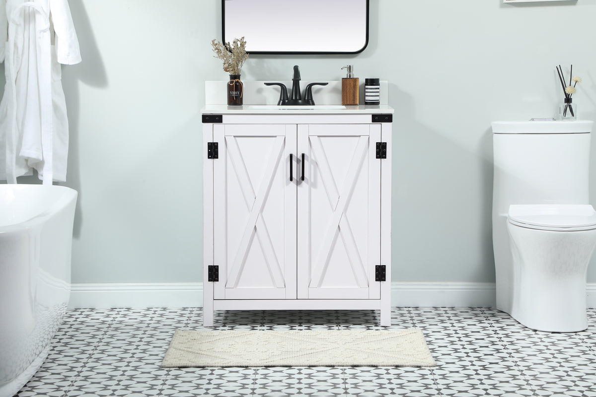 30 inch Single bathroom vanity in white with backsplash