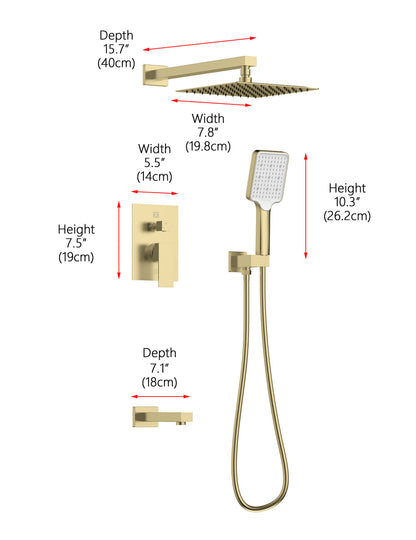 Petar Complete Shower and Tub Faucet with Rough-in Valve in Brushed Gold