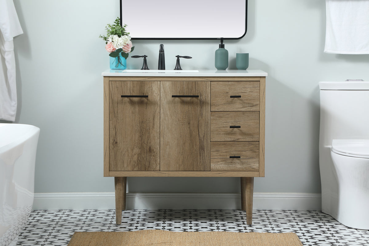 36 inch Single bathroom vanity in natural oak