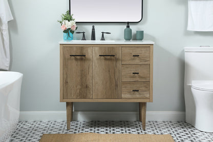 36 inch Single bathroom vanity in natural oak