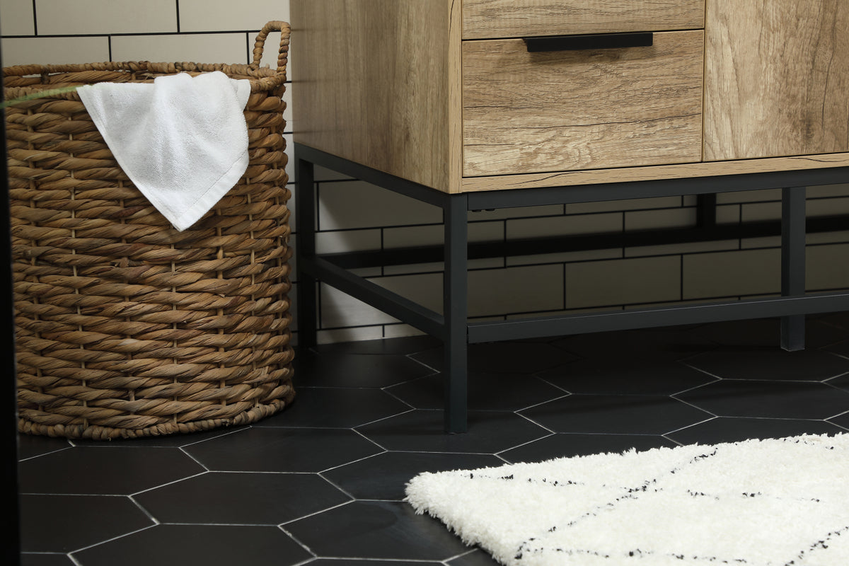 48 inch Single bathroom vanity in natural oak with backsplash