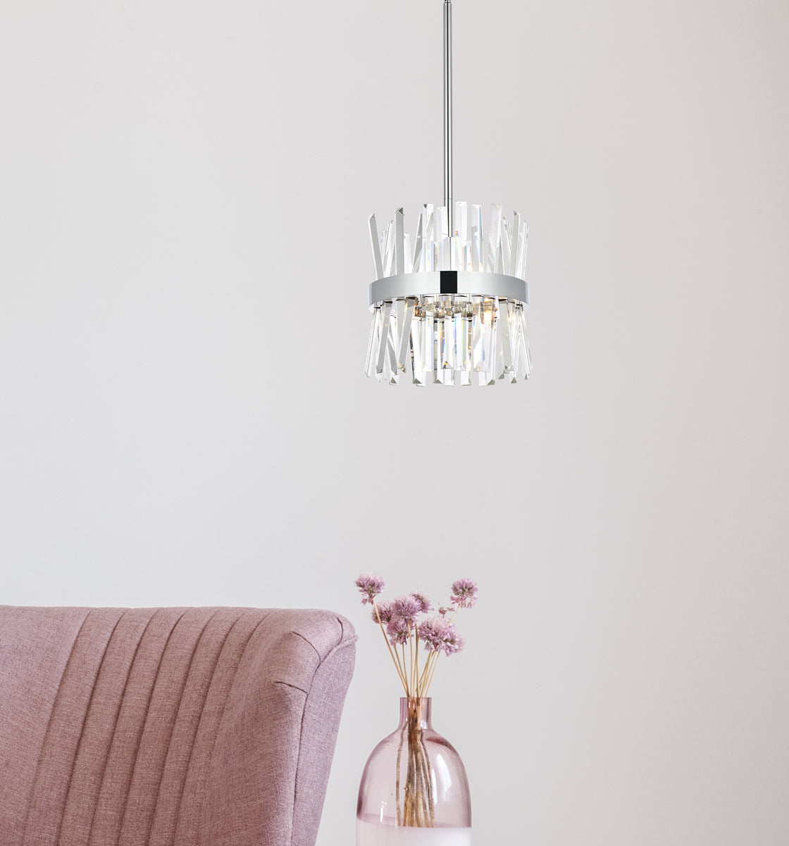 Serephina 12 inch crystal round pendant light in chrome