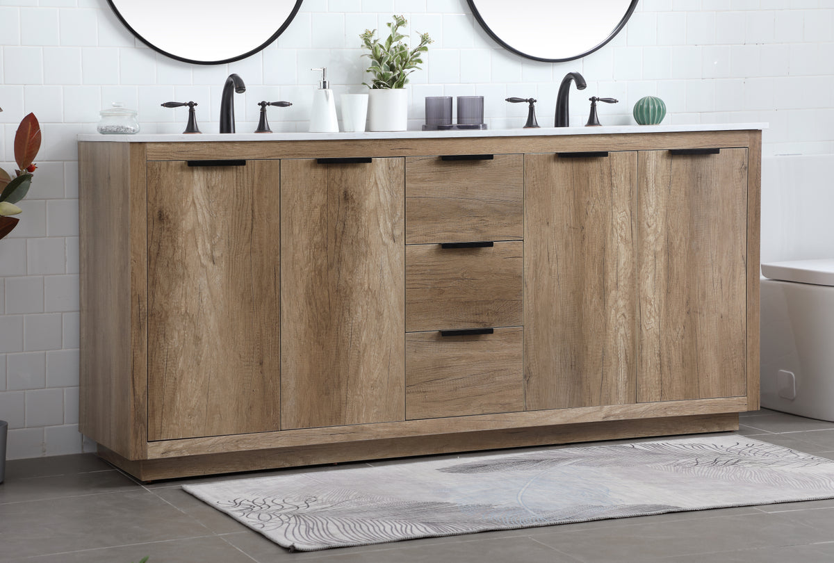 72 Inch Double Bathroom Vanity In Natural Oak