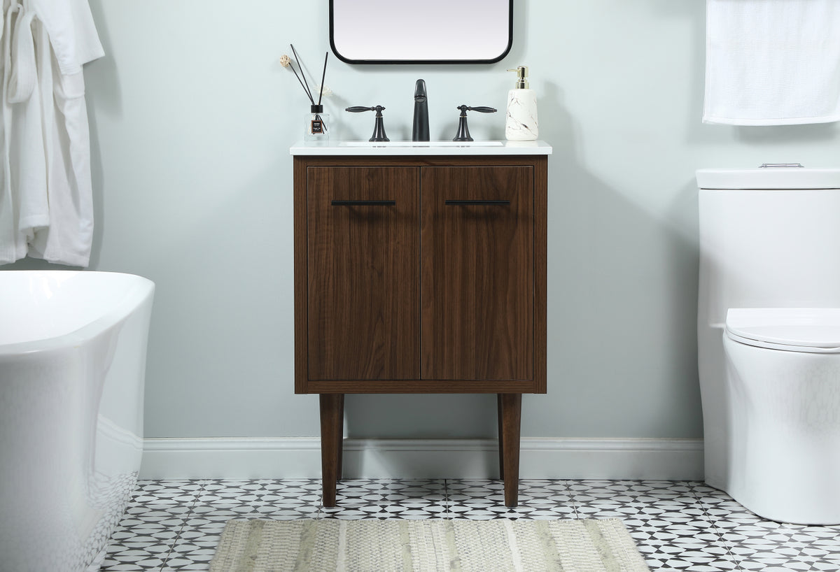 24 inch Single bathroom vanity in walnut