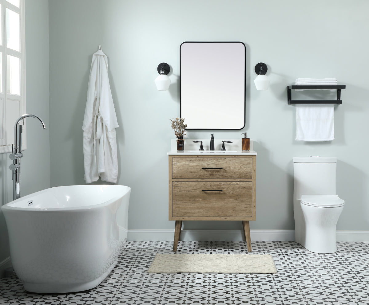30 inch Single bathroom vanity in natural oak with backsplash