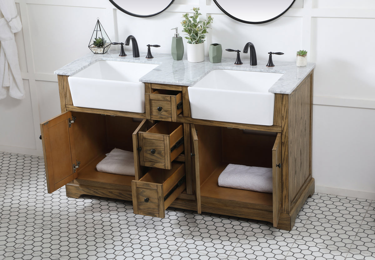 60 inch double bathroom vanity in driftwood