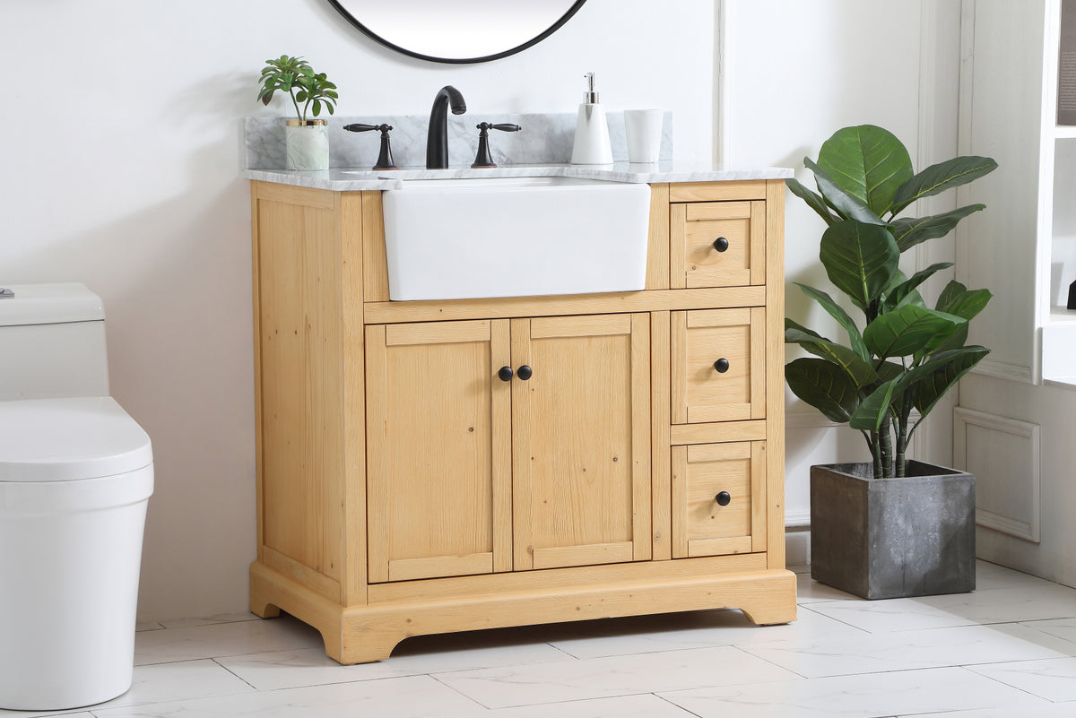 36 inch Single bathroom vanity in natural wood with backsplash