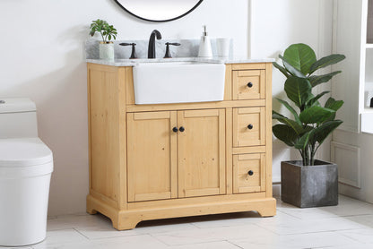 36 inch Single bathroom vanity in natural wood with backsplash