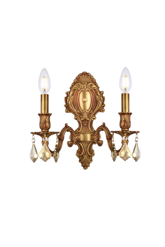 Monarch 2 light French Gold Wall Sconce Golden Teak (Smoky) Royal Cut Crystal
