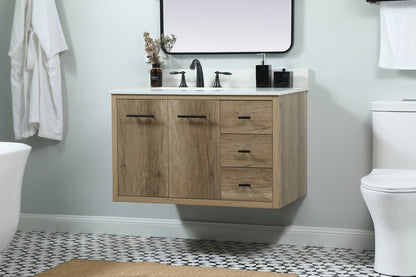 36 inch Single bathroom vanity in natural oak with backsplash