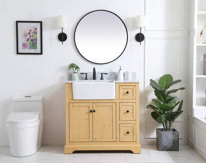 36 inch Single bathroom vanity in natural wood with backsplash